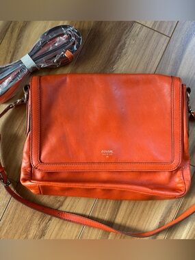 Fossil Bright Orange Leather Shoulder Bag